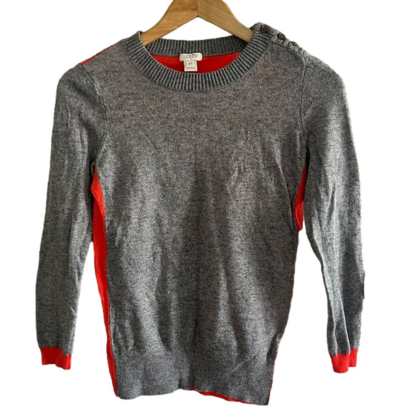J CREW ~ Grey and Red Wool Blend Sweater - Picture 1 of 6